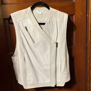 Helmut Lang grey leather and cotton asymmetrical zip up vest